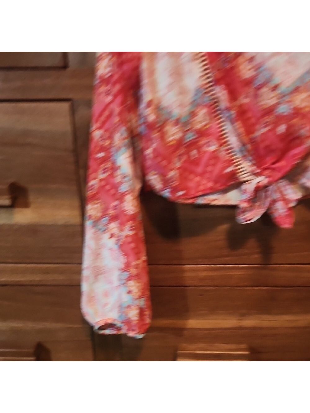 Altar'd State Pink and Orange Tie Front Crop Boho Flowy Spring Xs Blouse - Picture 4 of 6